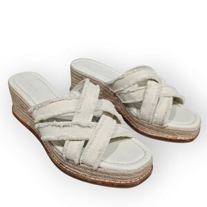 SPLENDID Delliny Ivory White Woven Canvas Espadrille Wedge Slides Sandals 8M